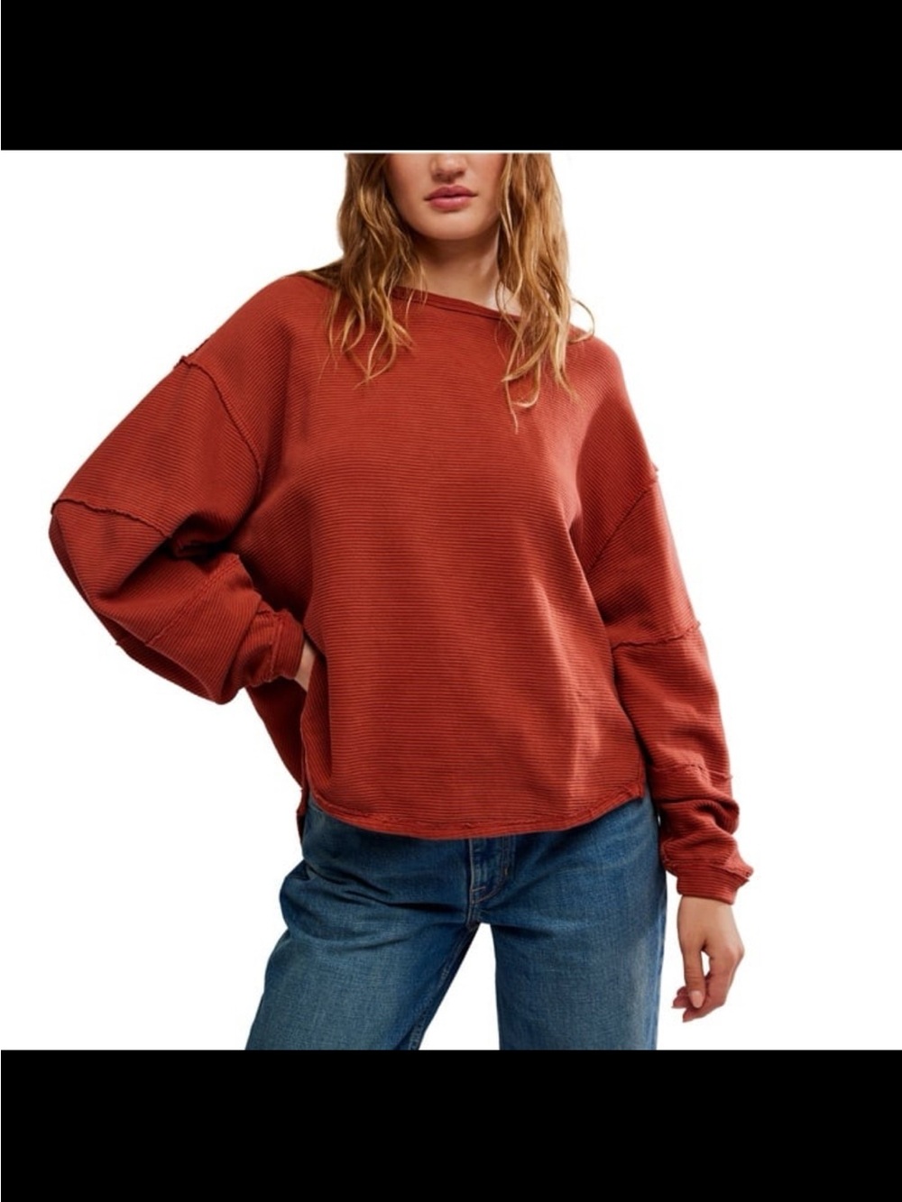 NWT free people women’s total eclipse ribbed dolmen long sleeve top rust XS